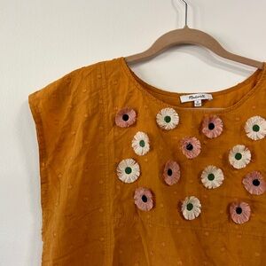 Madewell Mustard Yellow Embroidered Sunflower Floral Cotton Top